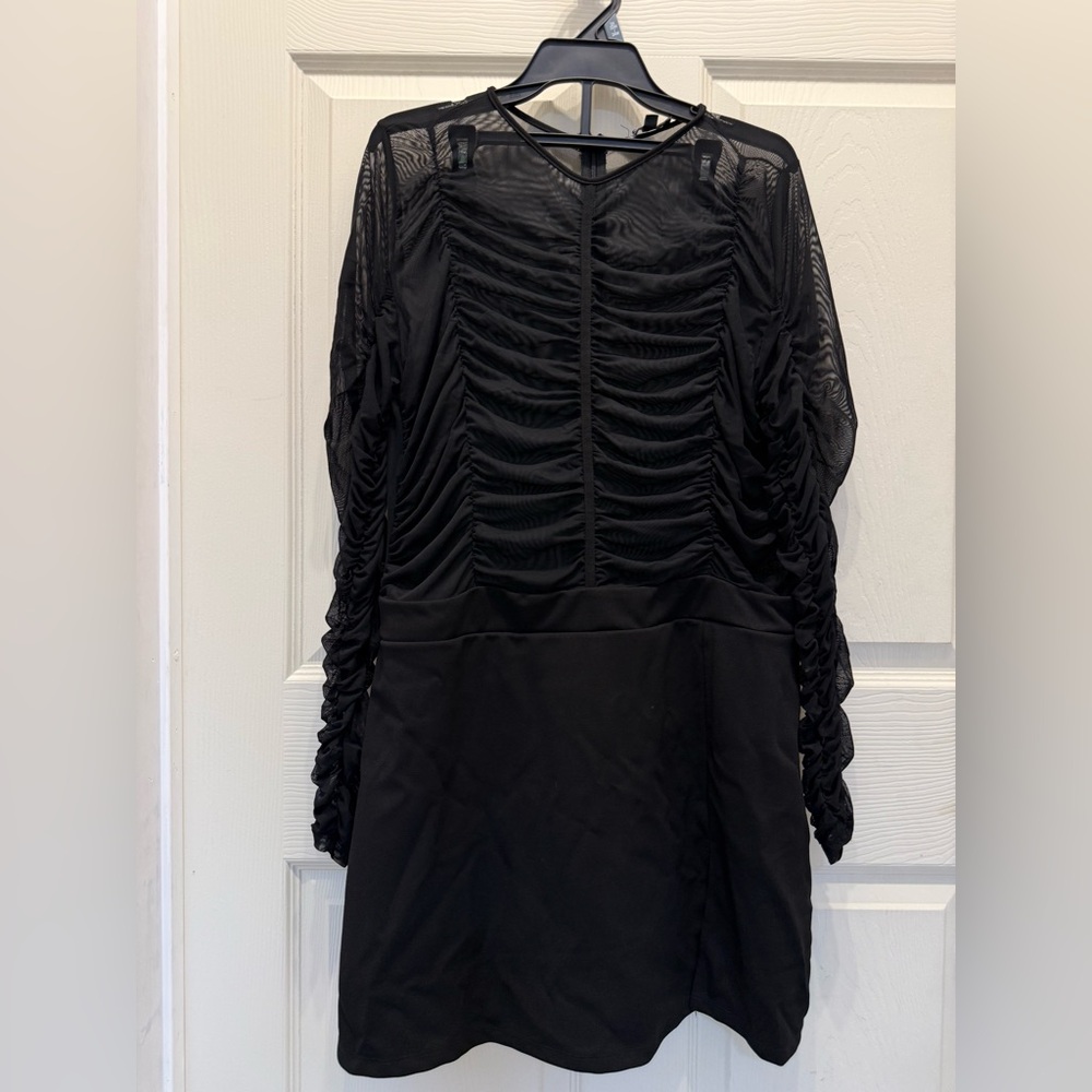 Fashion Nova Black Ruched Long Sleeve Romper